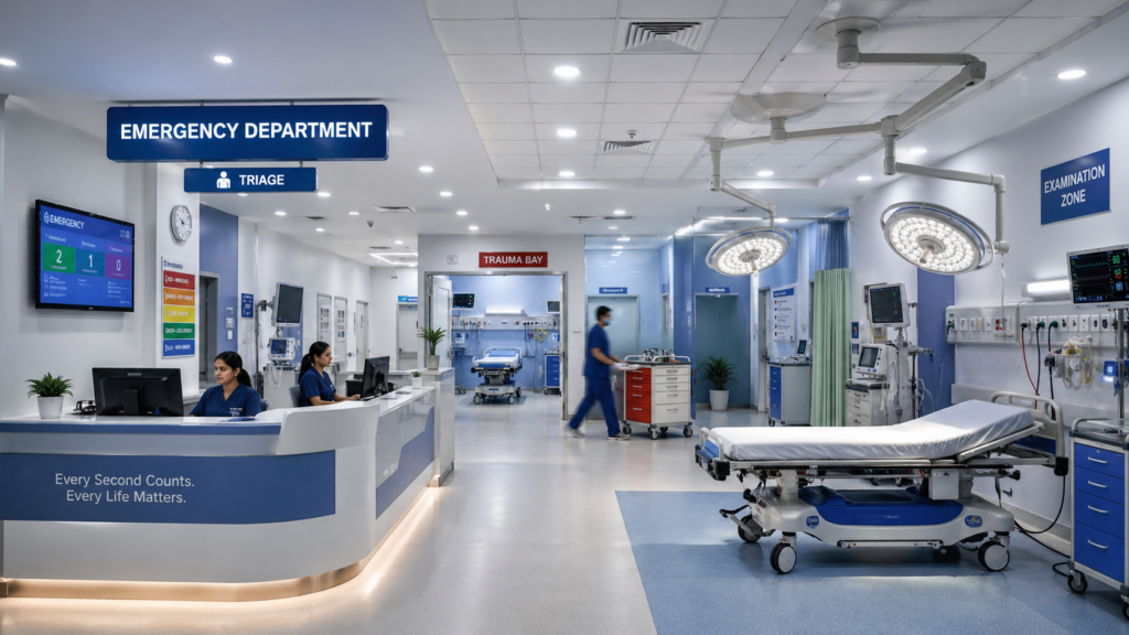 Emergency Department Lighting Setup With Led Exam And Trauma Bay Lights In A Modern Hospital Er
